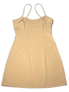 Self-Portrait 6 Mini Spaghetti Strap Sheath Slip Dress A-Line Darting Nude Tan
